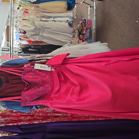 Hot Pink Strapless Prom Dress - Picture 1 of 7